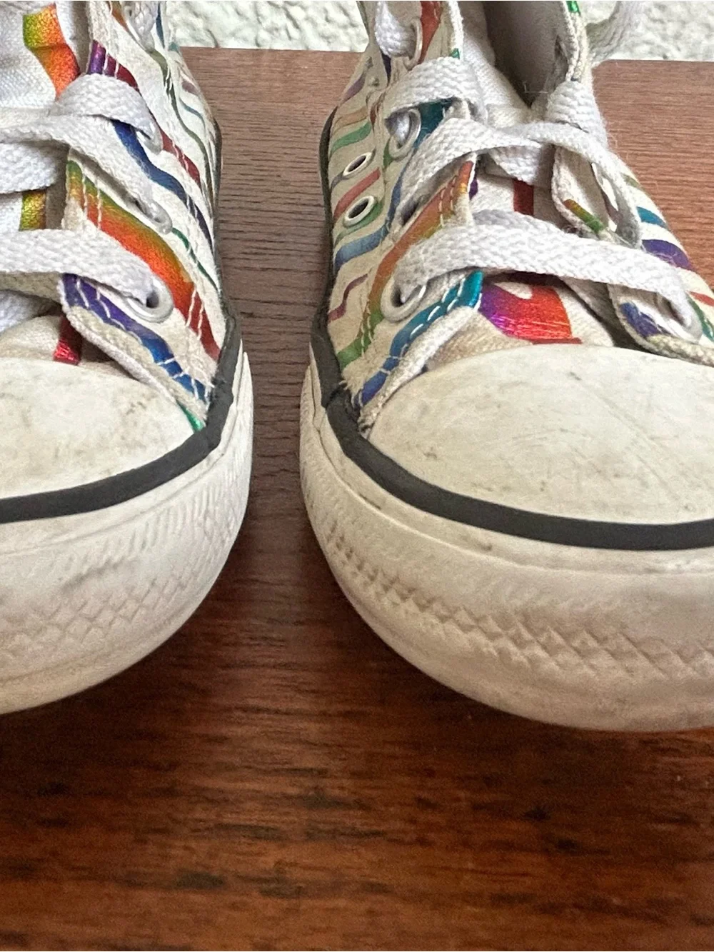 Converse Kids White High-Top Sneakers with Rainbow Stripes